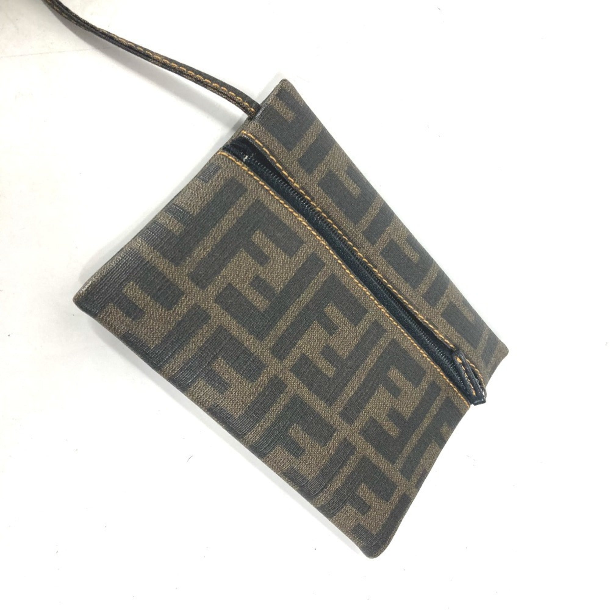 Fendi Brown Leather Beach Bag Pouch Shoulder Bag Tote Bag