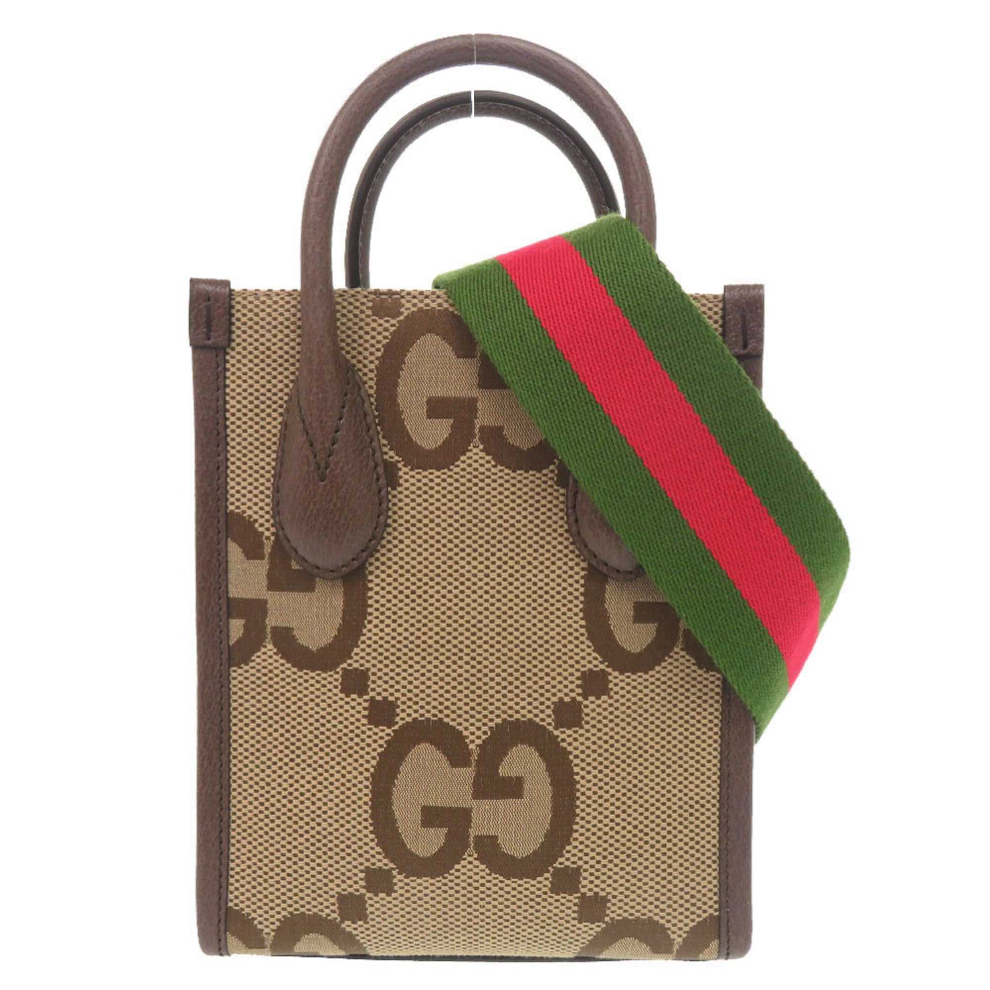 Gucci Beige Brown Canvas Leather Gg Canvas Handbag Shoulder Bag (Pre-Owned)
