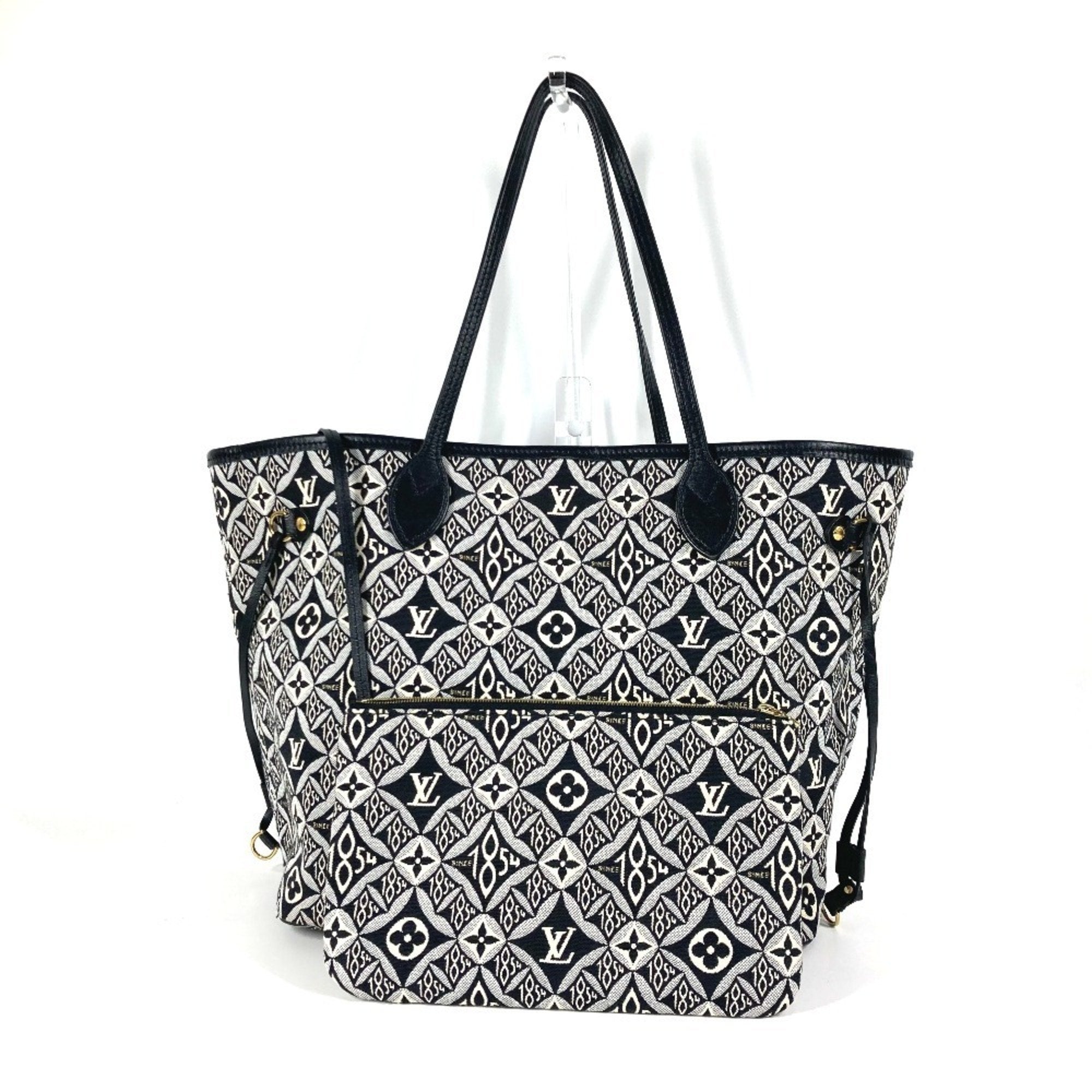 Louis Vuitton Black White Jacquard Leather Shoulder Bag Tote Bag