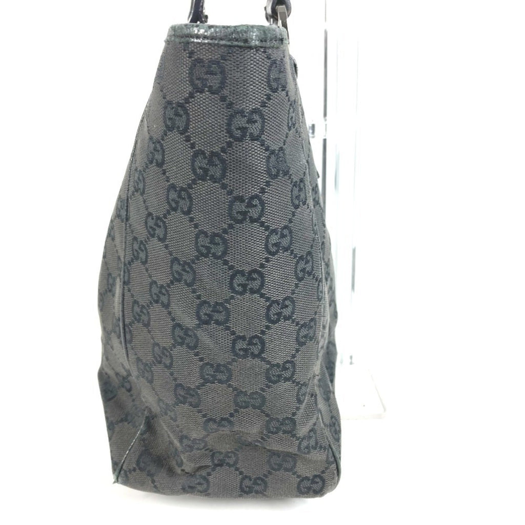 Gucci Black Gray Gg Canvas Leather Shoulder Bag Tote Bag (Pre-Owned)