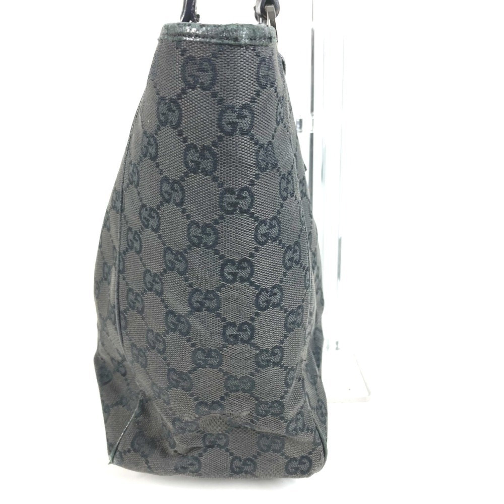 Gucci Black Gray Gg Canvas Leather Shoulder Bag Tote Bag (Pre-Owned)
