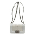 Chanel Boy Chanel Metallic Silver Leather Pochette Shoulder Bag