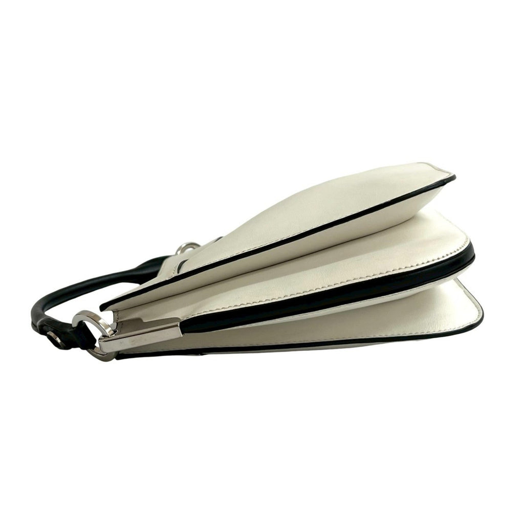 Prada Black White Leather Handbag Shoulder Bag Tote Bag