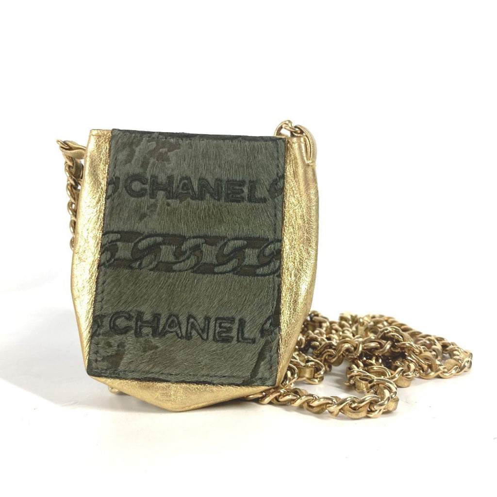 Chanel Gold Khaki Leather Pochette Shoulder Bag