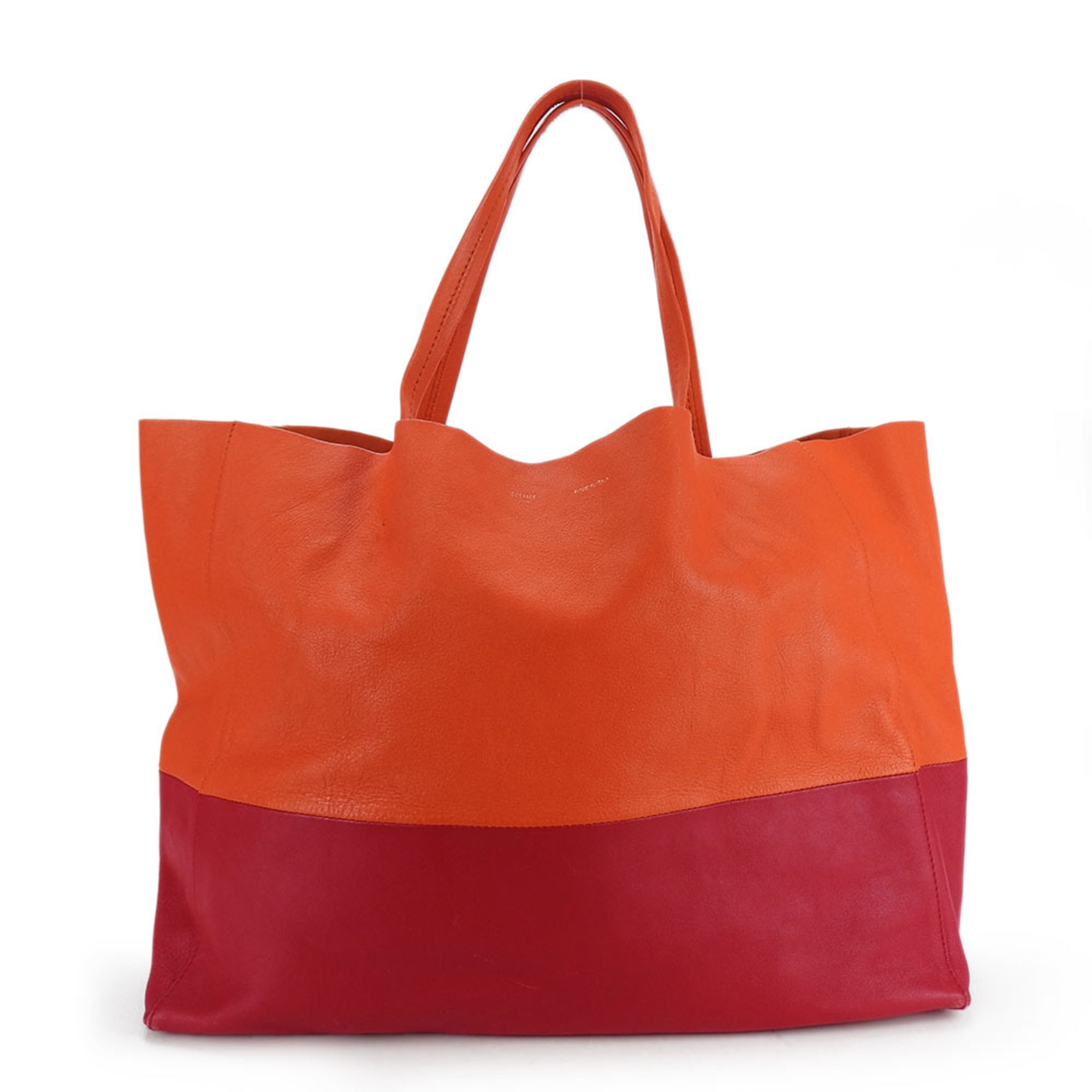 Celine Orange Red Leather Tote Bag