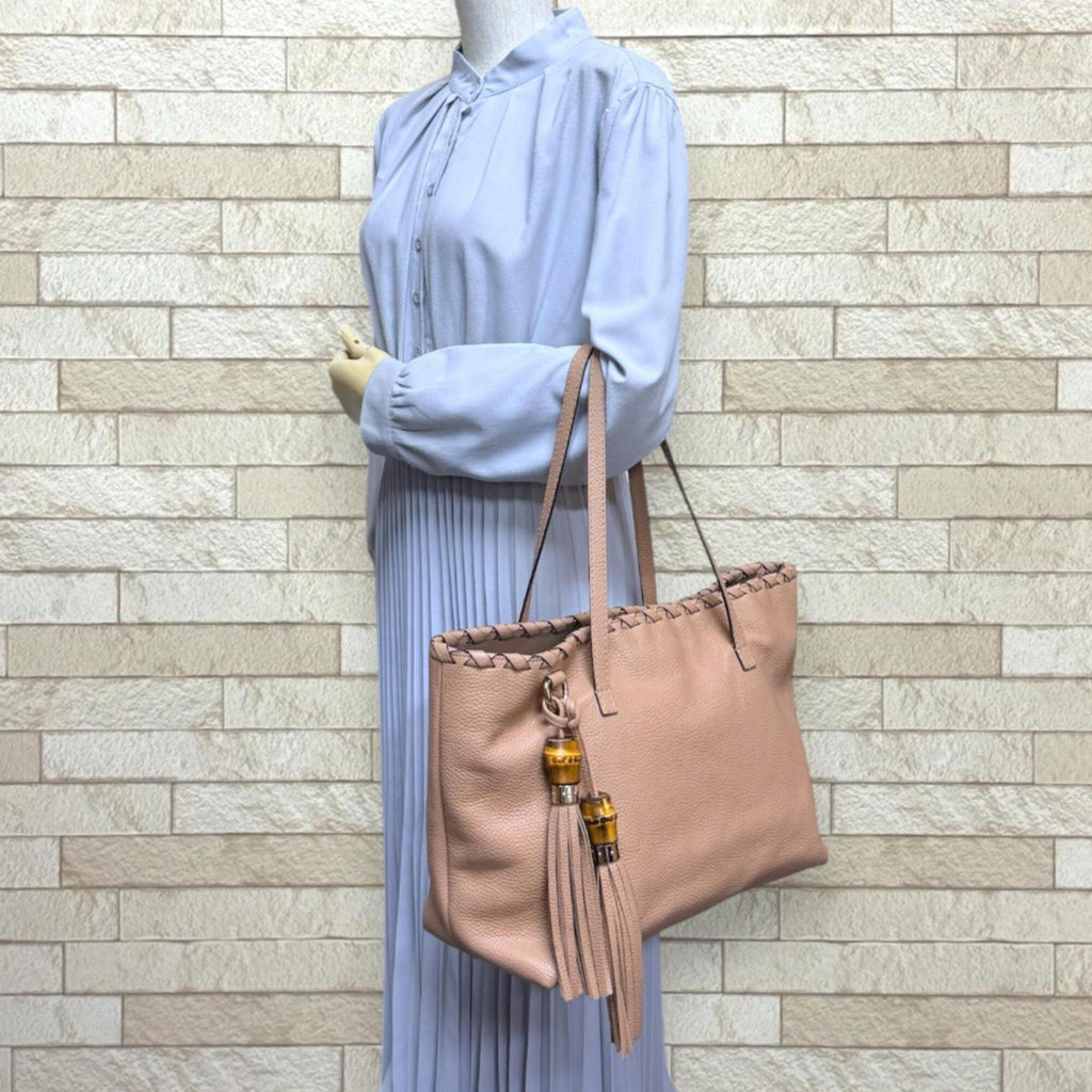 Gucci Bamboo Beige Leather Tote Bag (Pre-Owned)