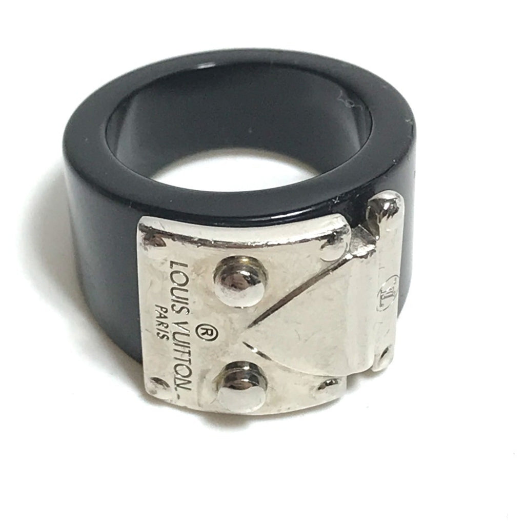 Louis Vuitton Silver Black Plastic Band Ring