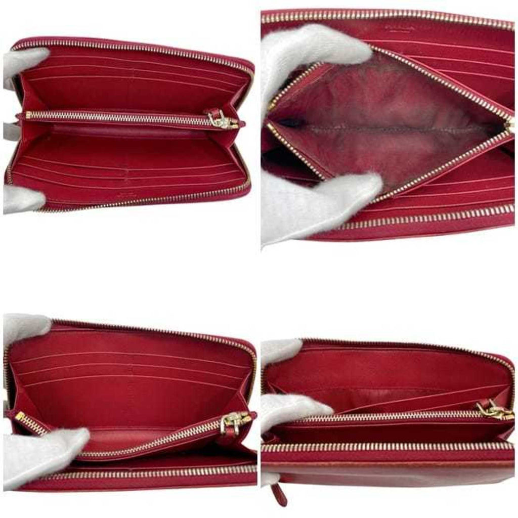 Prada Red Color Saffiano Long Wallet (Bi-Fold)