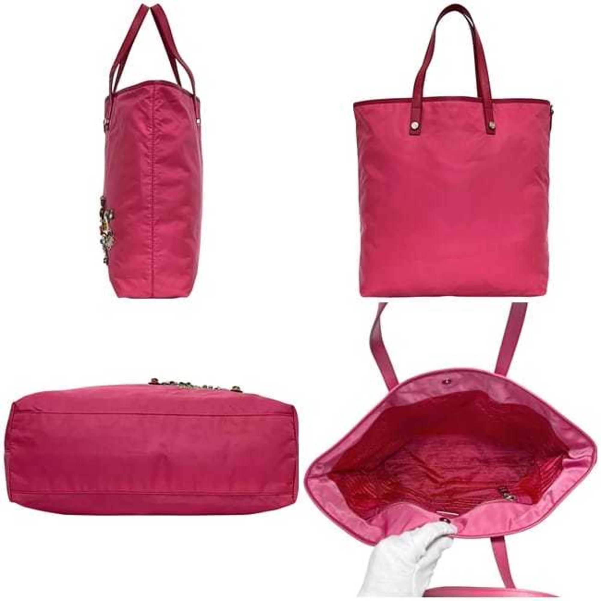 Prada Pink Nylon Saffiano Triangle Leather Tote Bag