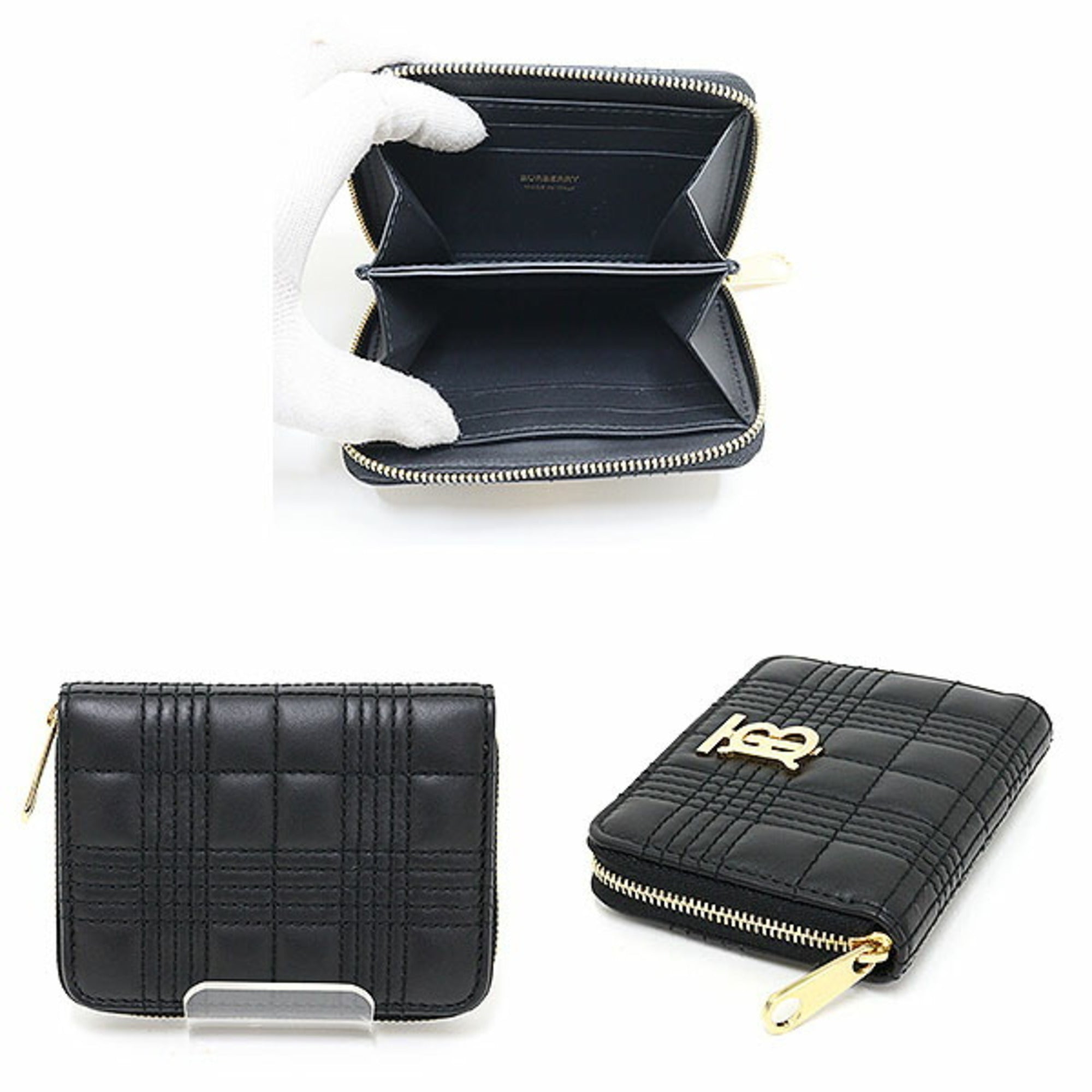 Burberry Black Pink White Yellow Quilting Leather Wallet (Bi-Fold)