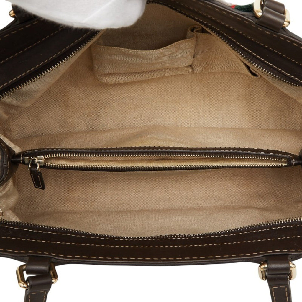 Gucci Beige Leather Canvas Handbag Tote Bag (Pre-Owned)