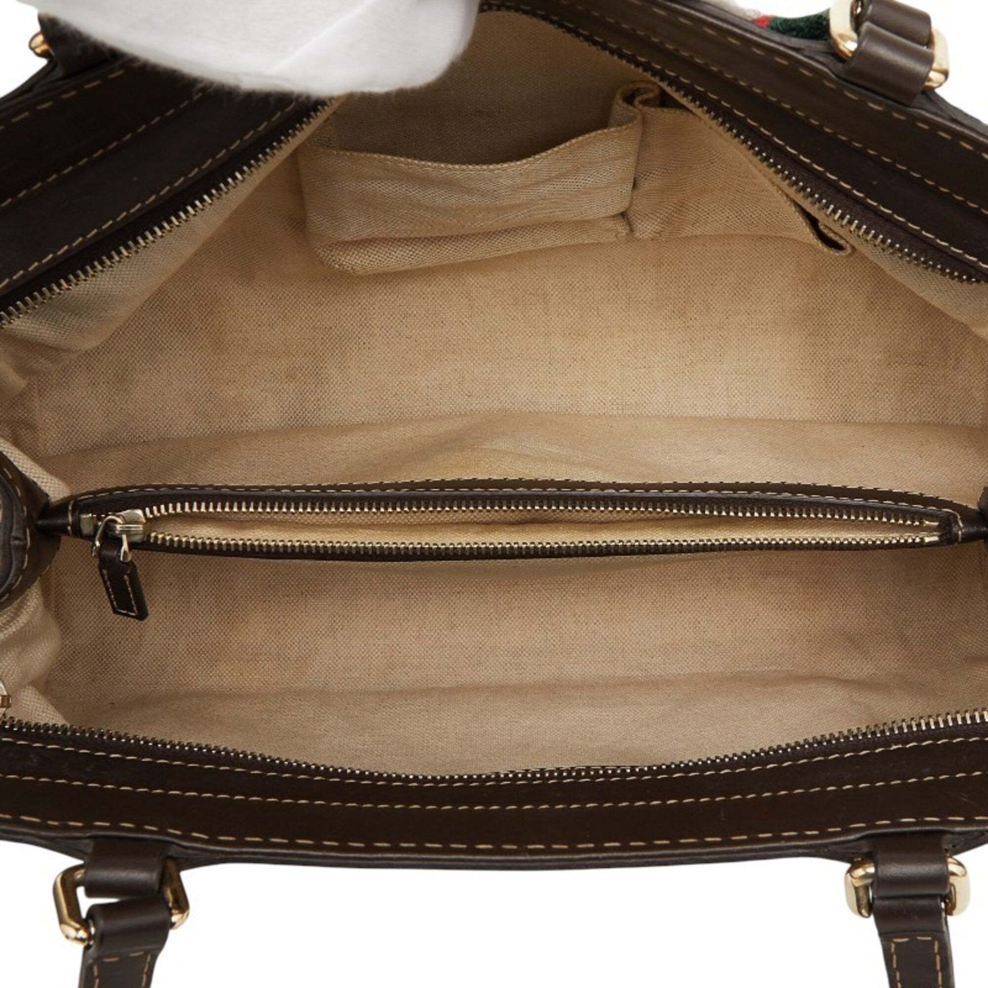 Gucci Beige Leather Canvas Handbag Tote Bag (Pre-Owned)