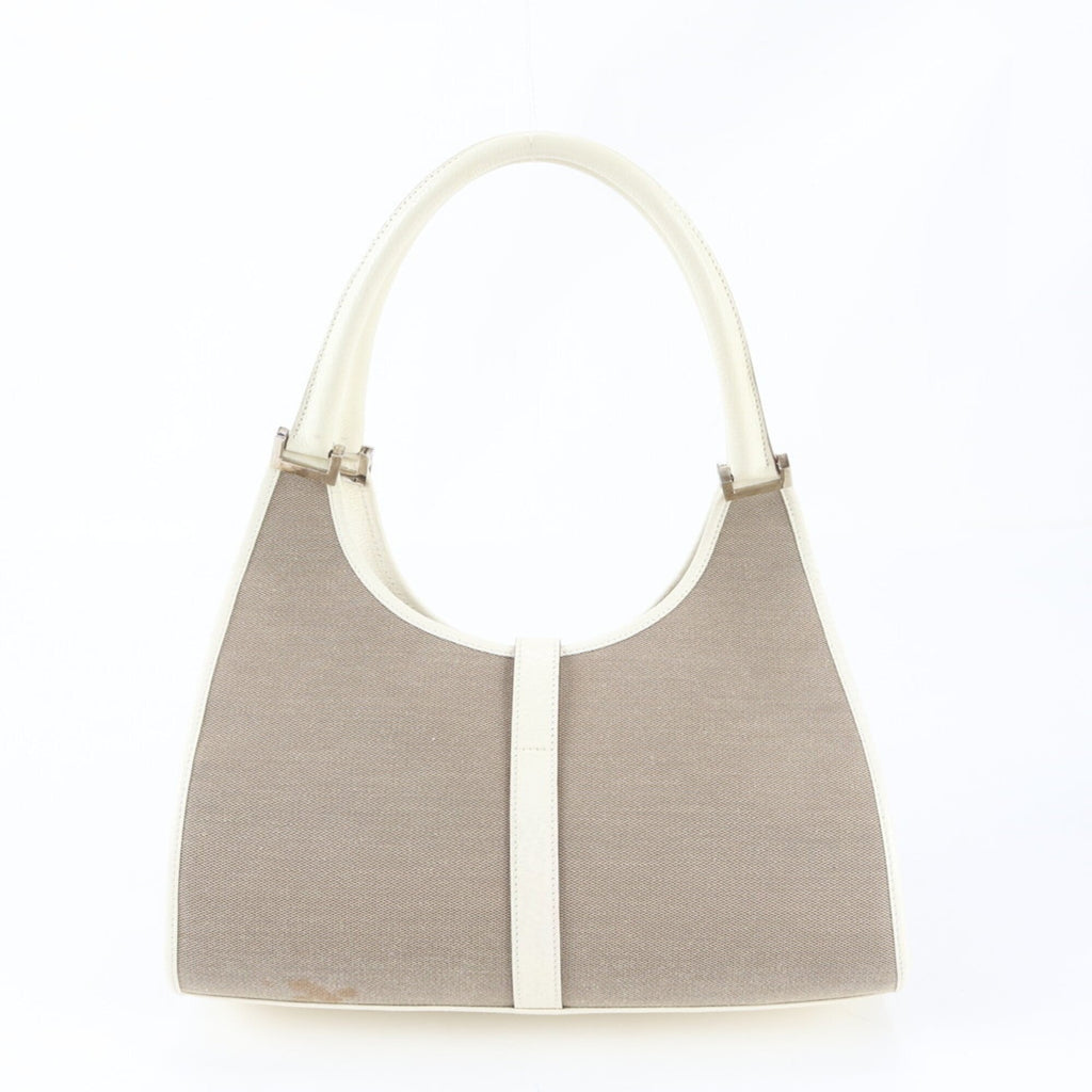 Gucci Jackie Beige White Leather Canvas Handbag (Pre-Owned)