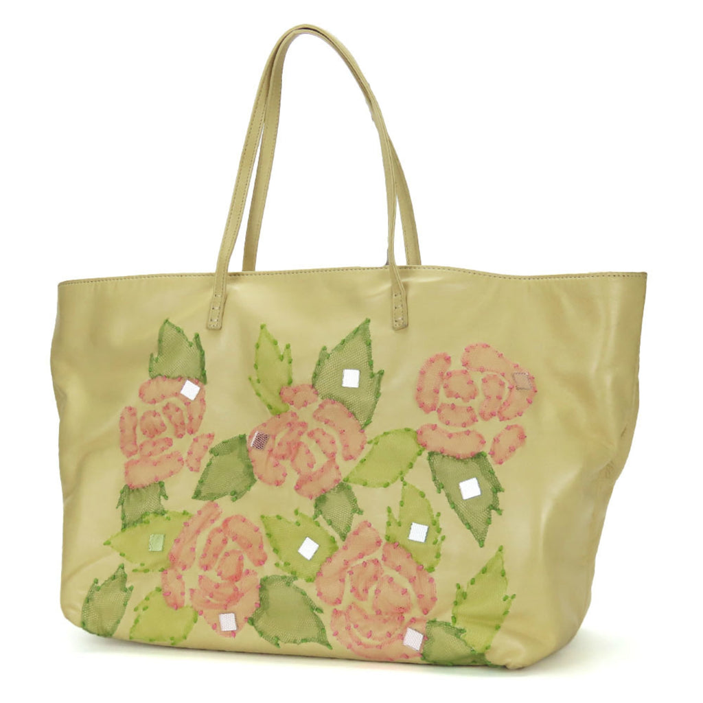 Fendi Beige Pink Green Leather Tote Bag