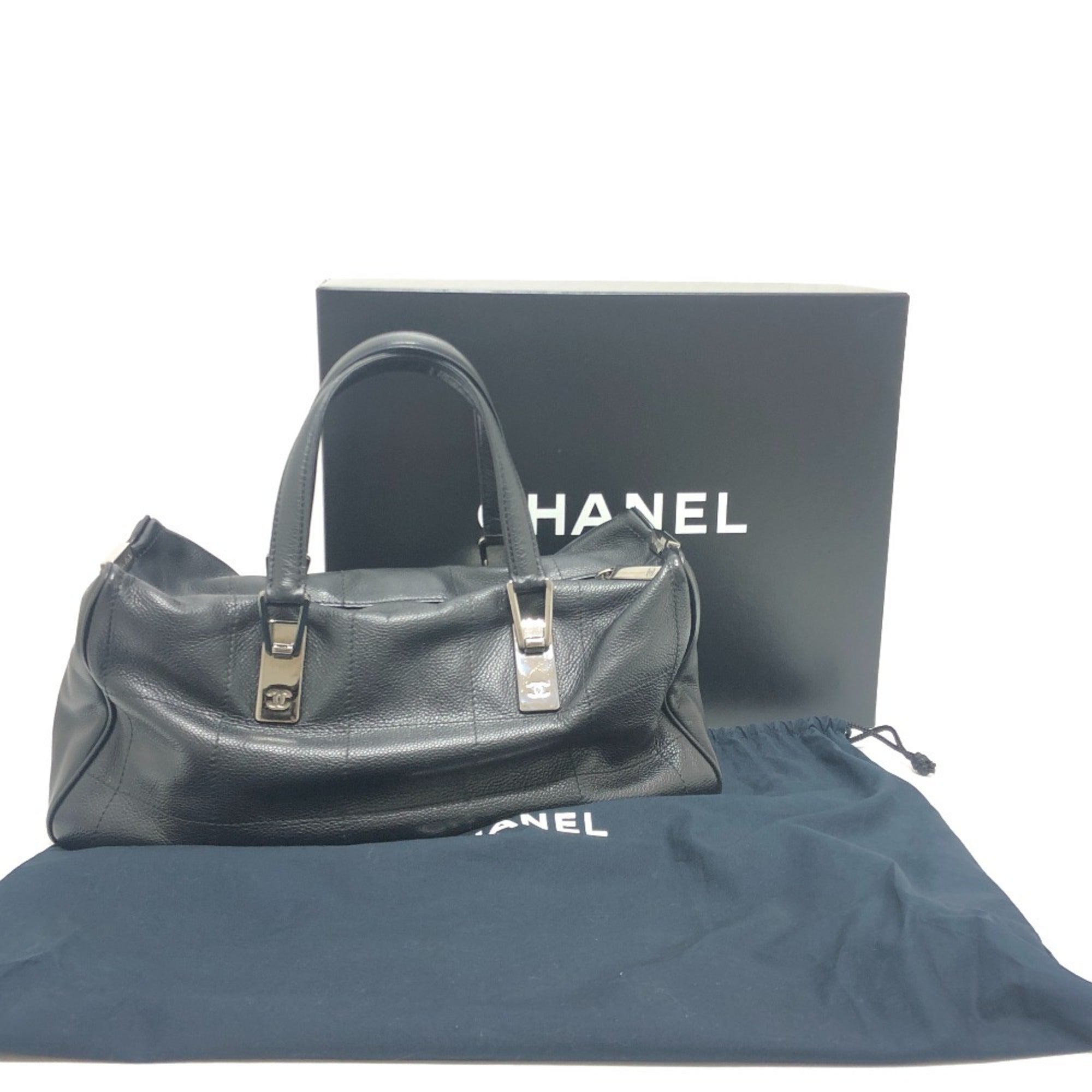 Chanel Black Grained Calfskin Boston Bag Handbag
