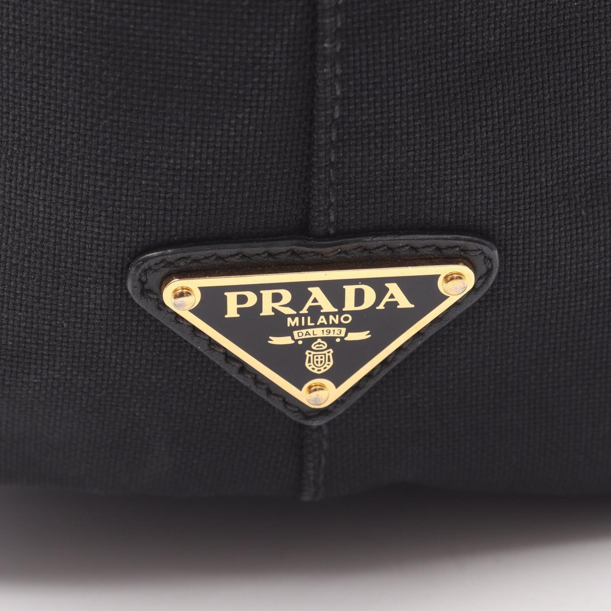 Prada Black Canvas Leather Tote Bag