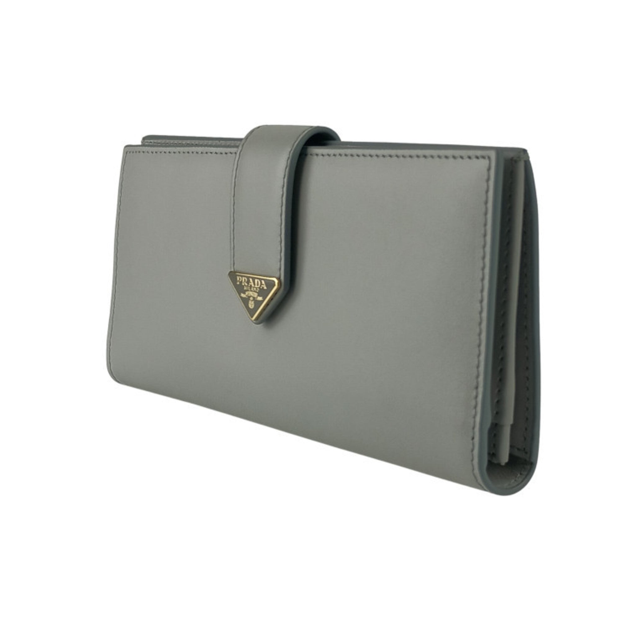 Prada Light Gray Leather Long Wallet (Bi-Fold)