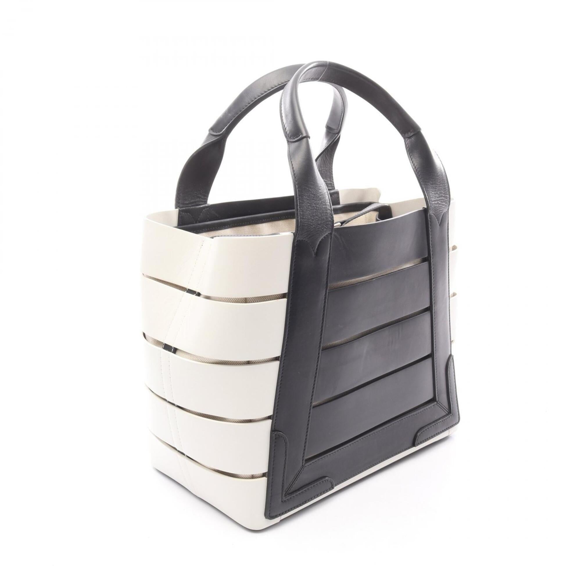 Balenciaga Black White Leather Canvas Handbag Tote
