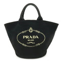 Prada Canapa Black Canvas Leather Handbag Tote Bag