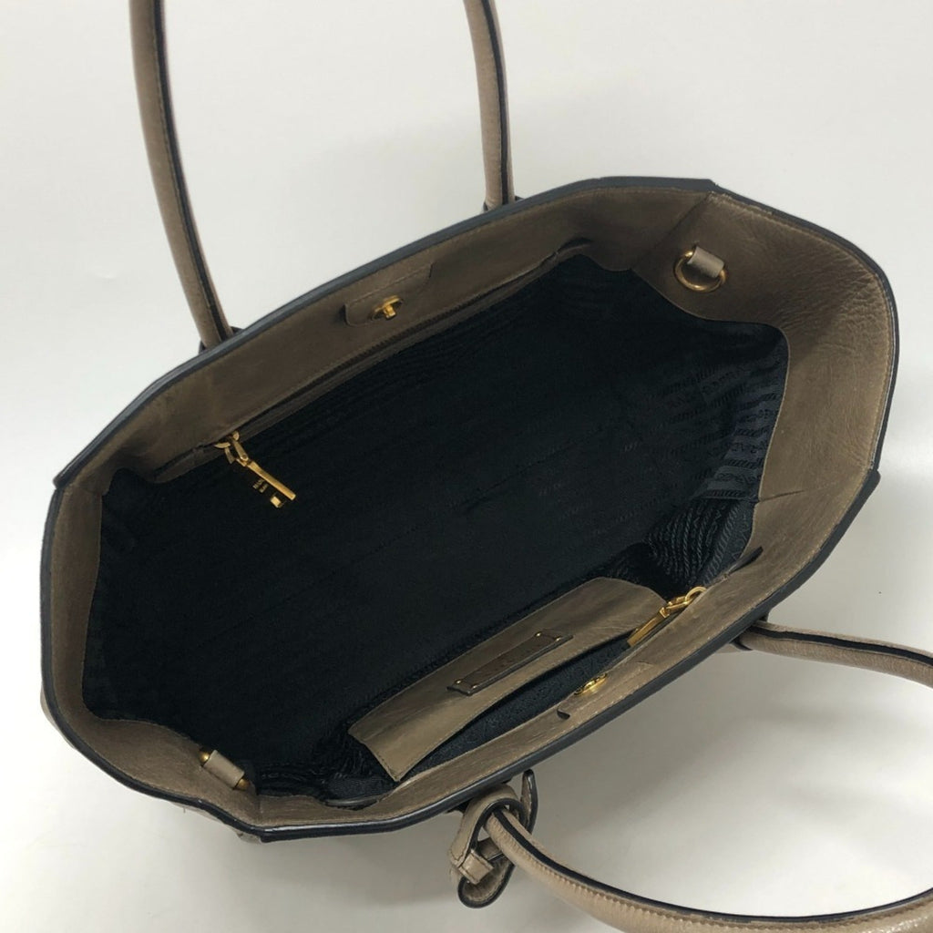 Prada Brown Leather Handbag Shoulder Bag Tote Bag