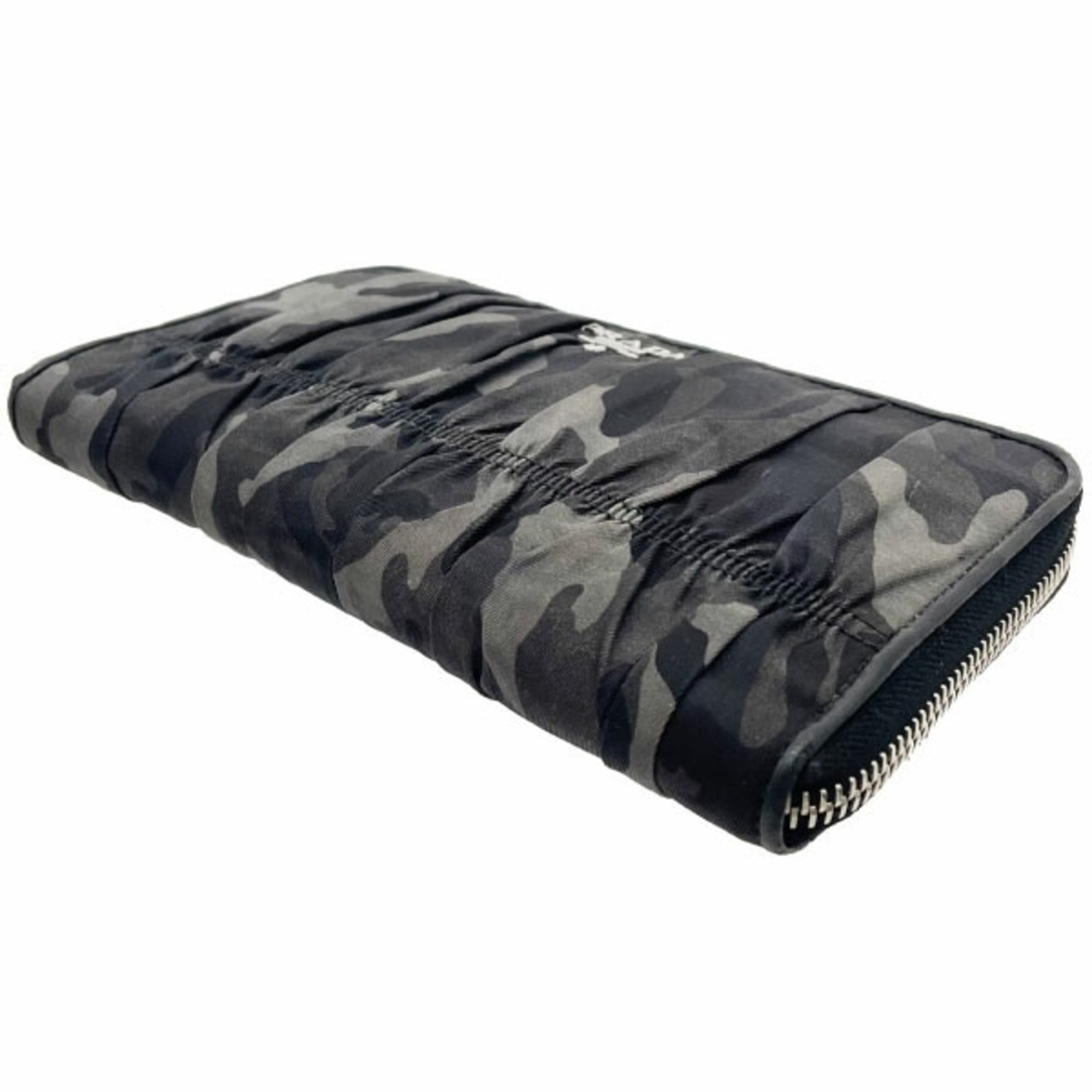 Prada Black Gray Nylon Leather Long Wallet (Bi-Fold)