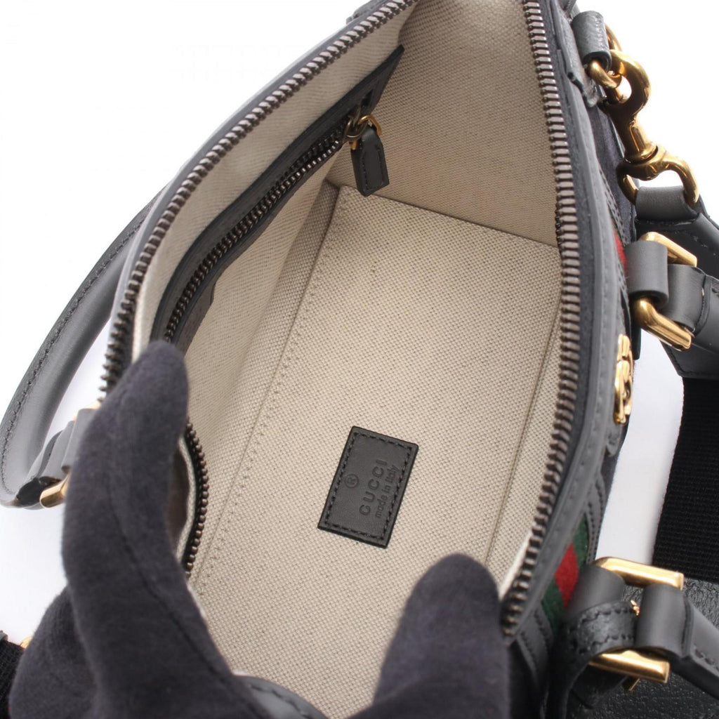 Gucci Black Gray Gg Canvas Leather Handbag (Pre-Owned)