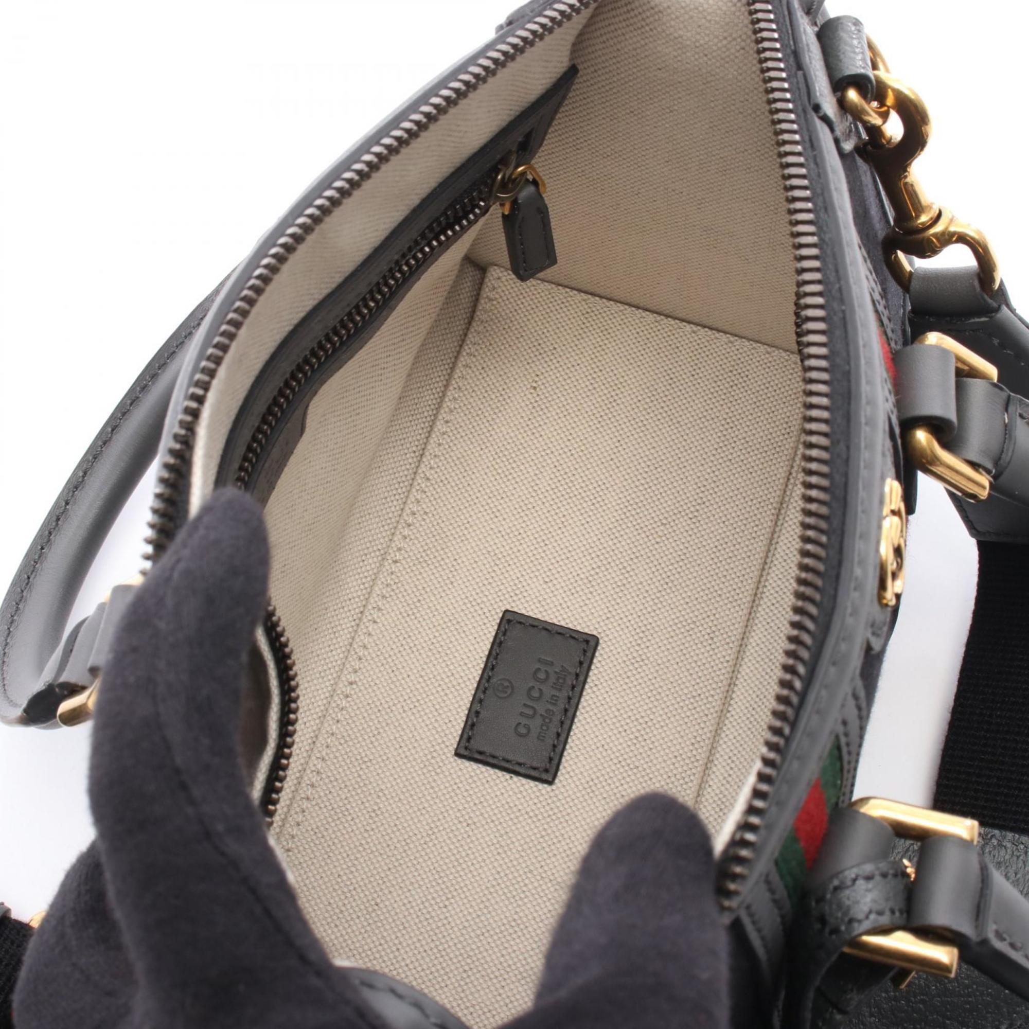 Gucci Black Gray Gg Canvas Leather Handbag (Pre-Owned)