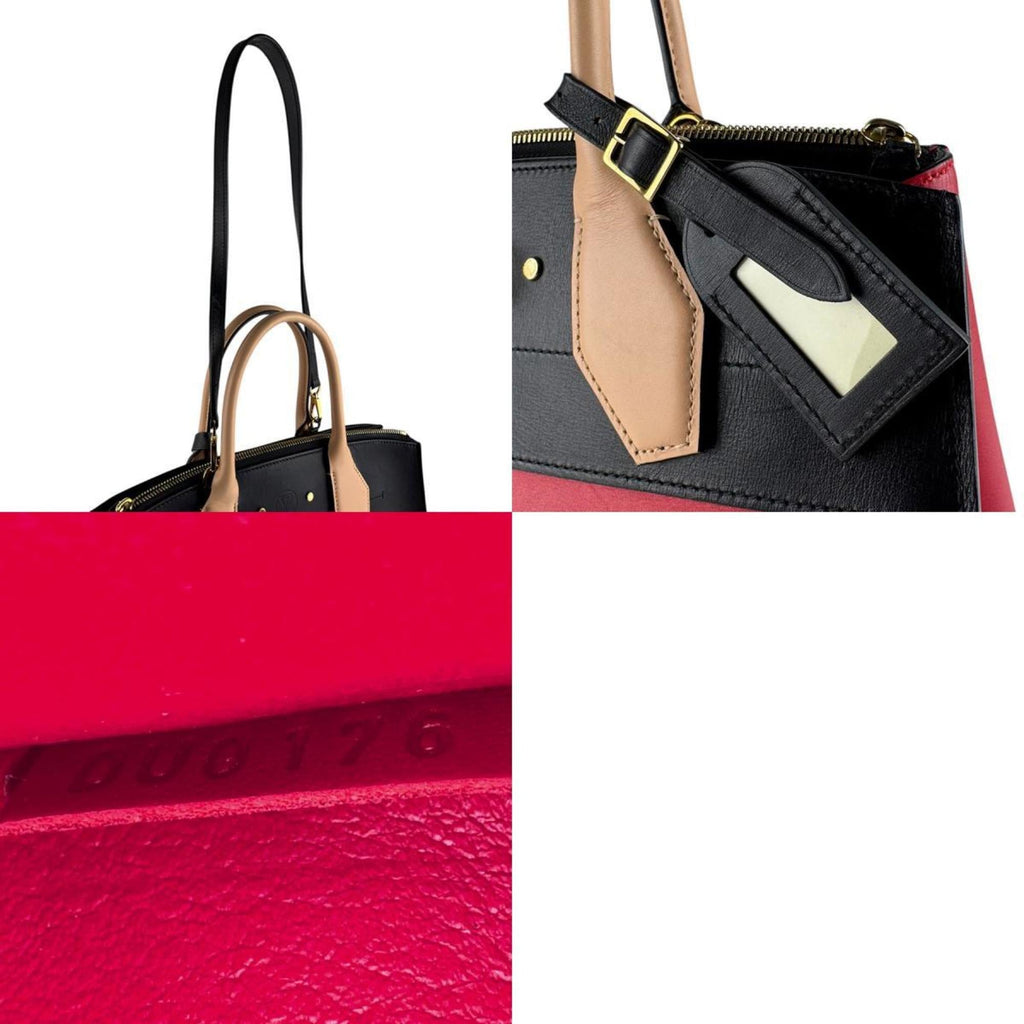 Louis Vuitton Beige Black Red Color Leather Handbag Shoulder Bag