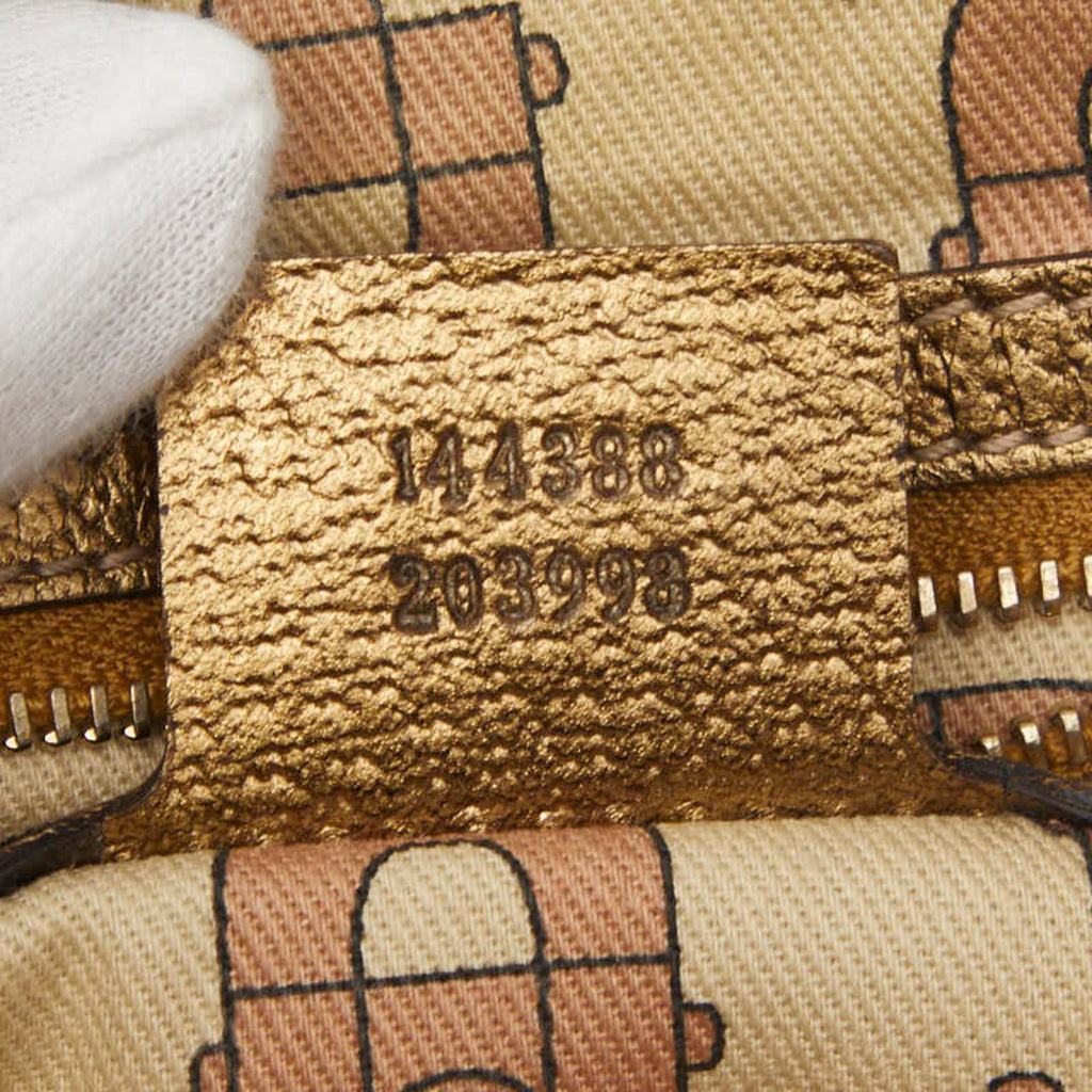 Gucci Beige Gold Pink Canvas Leather Shoulder Bag (Pre-Owned)