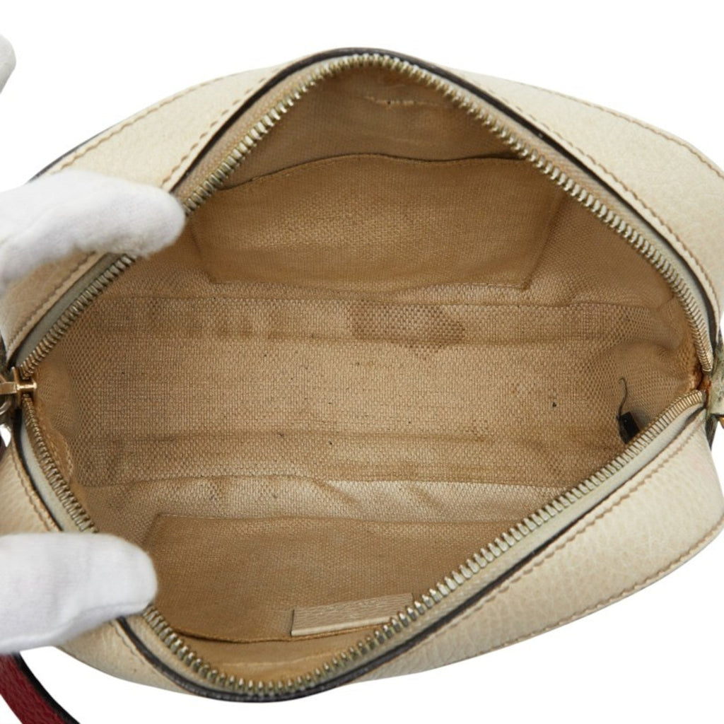 Gucci Navy Red Color White Leather Shoulder Bag (Pre-Owned)