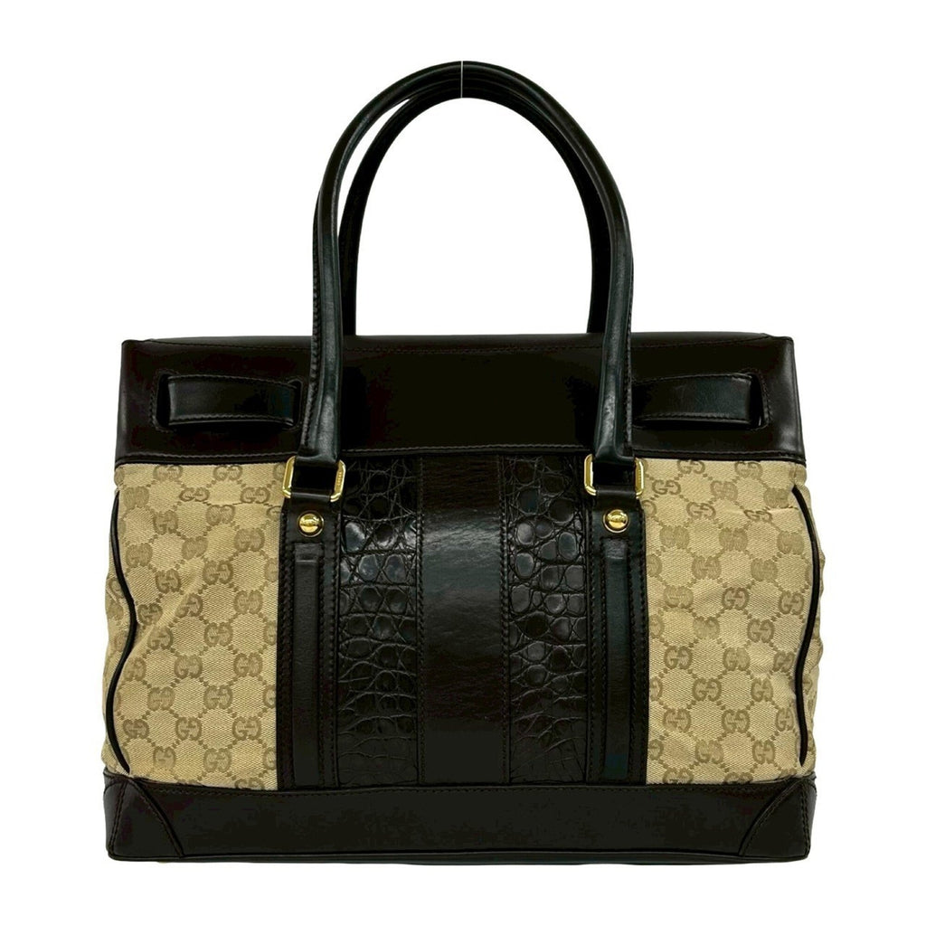 Gucci Beige Brown Canvas Leather Boston Bag Handbag Tote Bag (Pre-Owned)