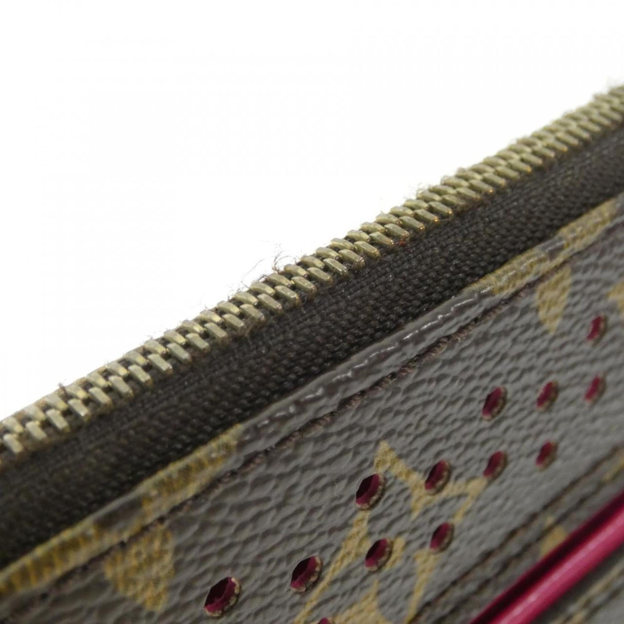 Louis Vuitton Monogram Perfo Fuchsia Marron Coated Canvas Pochette Pouch