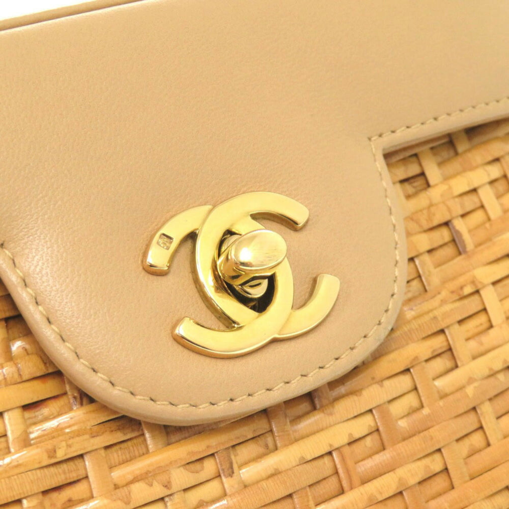 Chanel Beige Straw Leather Shoulder Bag