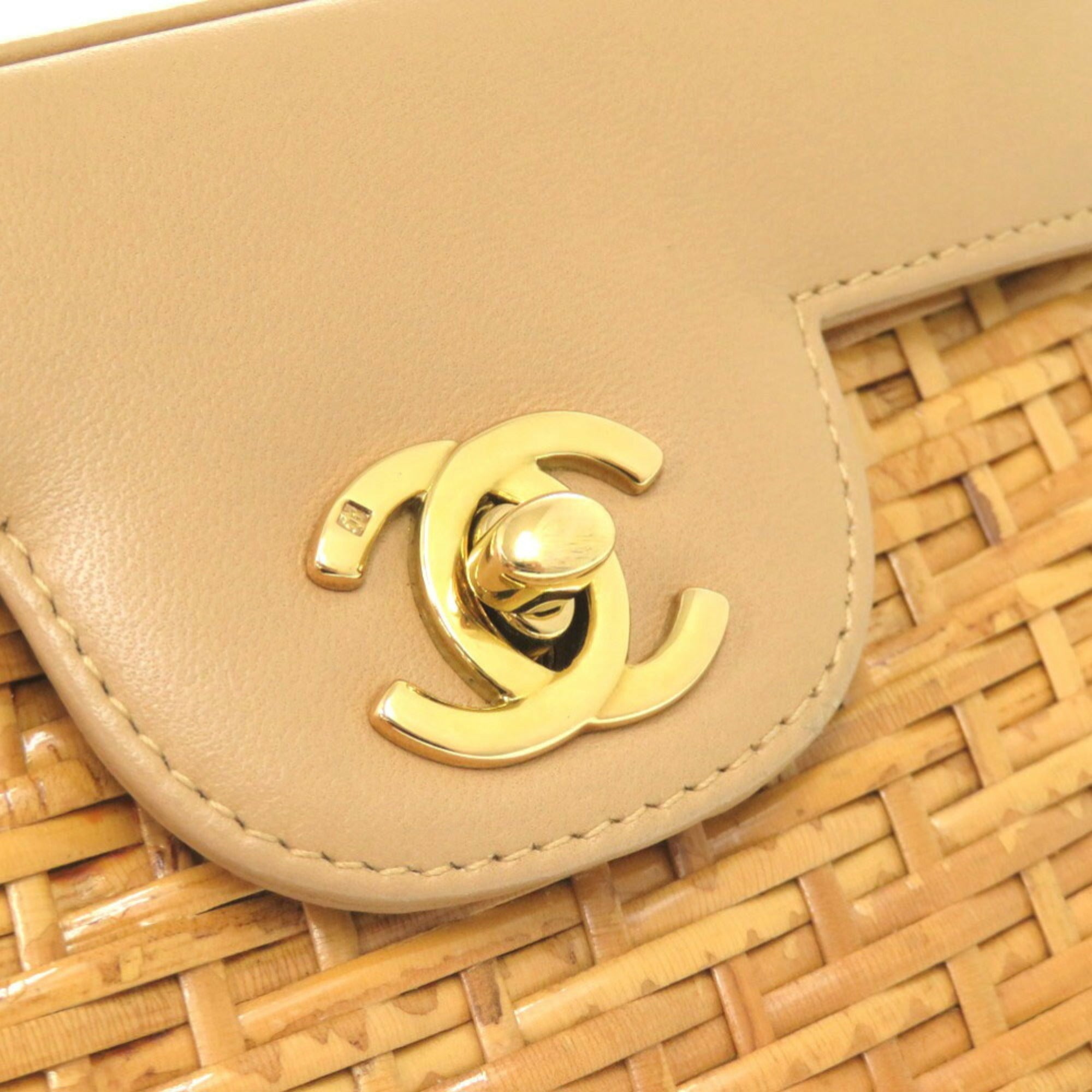 Chanel Beige Straw Leather Shoulder Bag