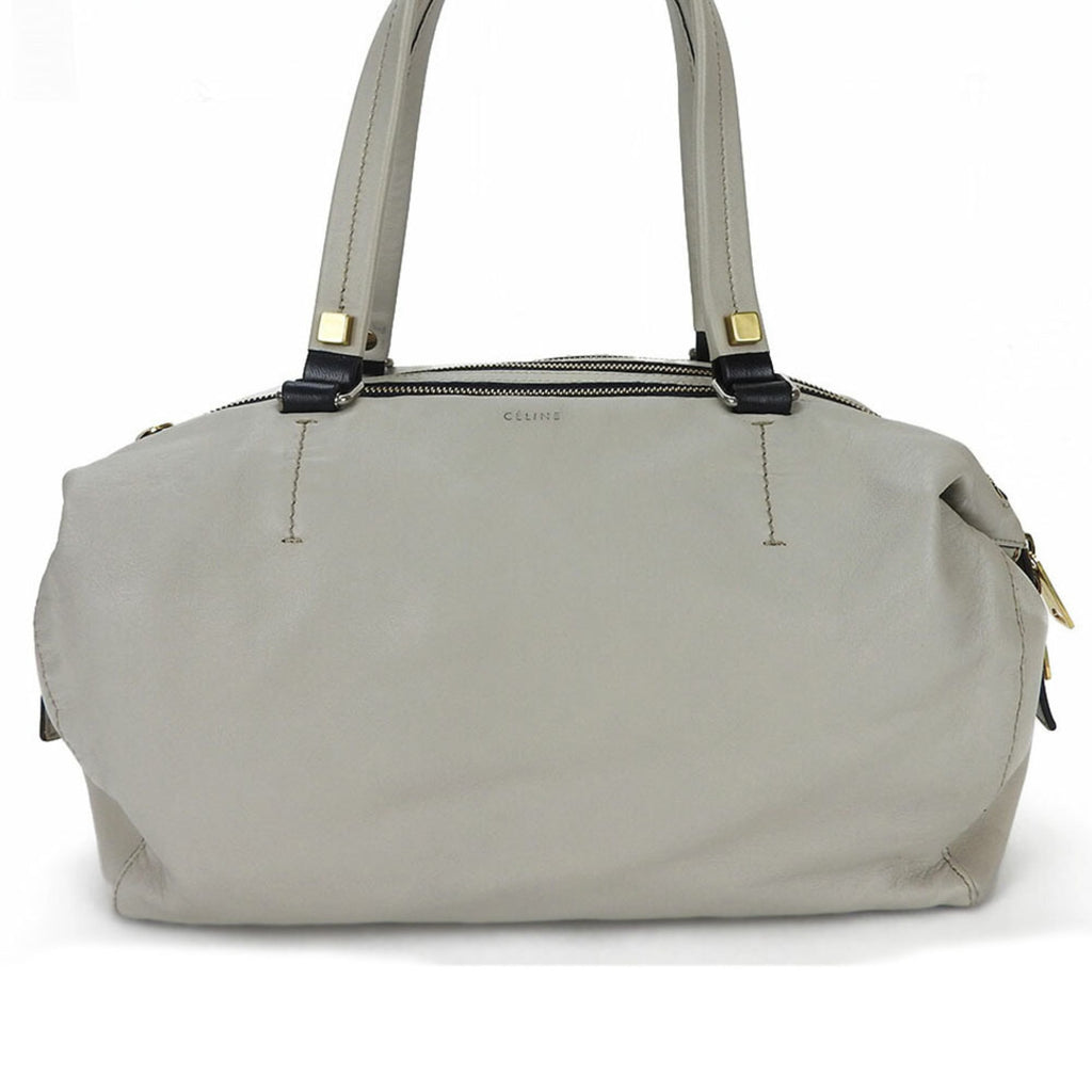 Celine Light Gray Leather Boston Bag Handbag