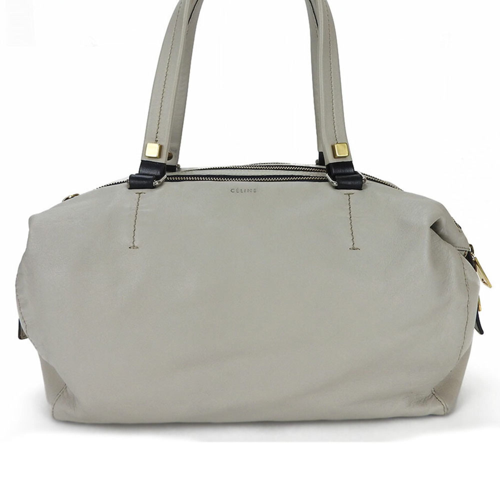 Celine Light Gray Leather Boston Bag Handbag