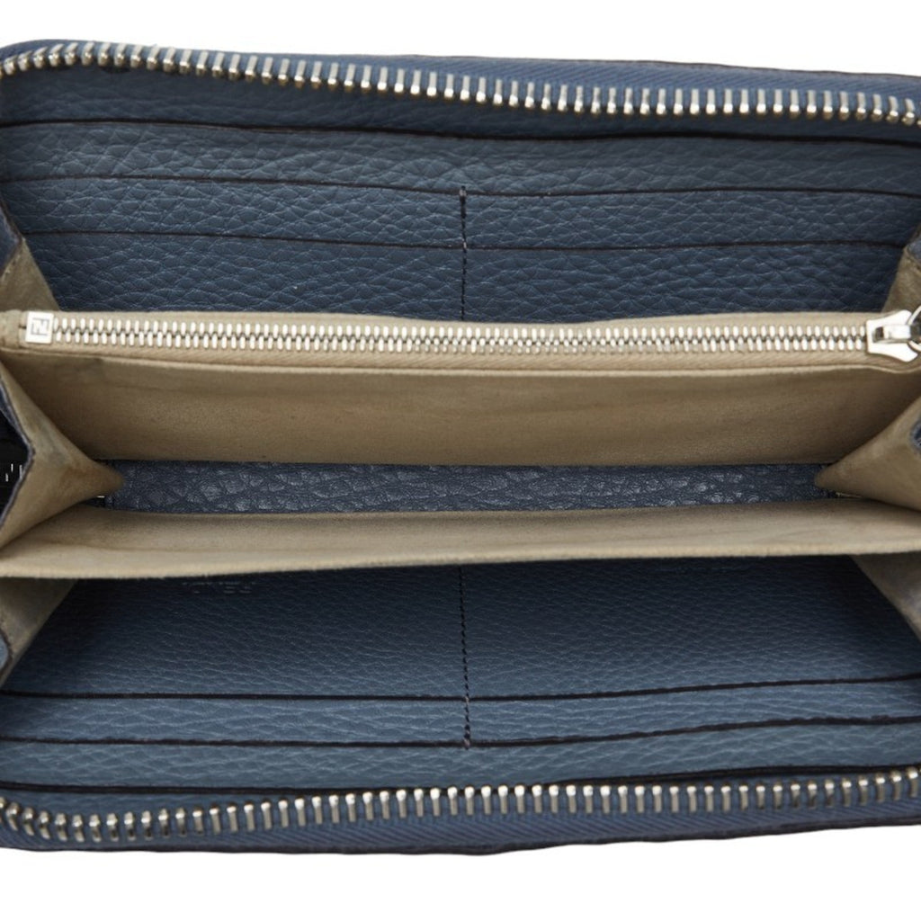 Fendi Blue Gray Leather Long Wallet (Bi-Fold)