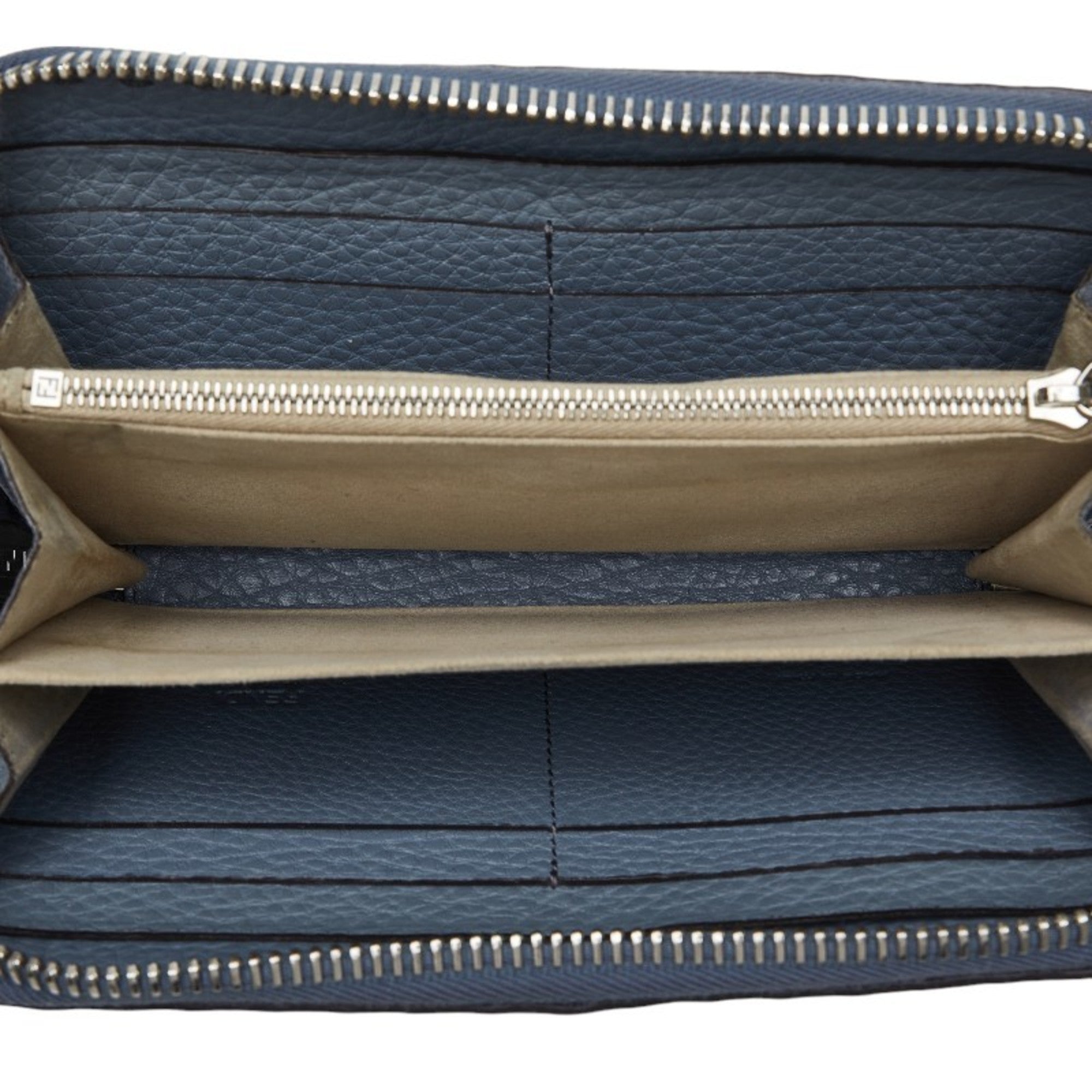 Fendi Blue Gray Leather Long Wallet (Bi-Fold)