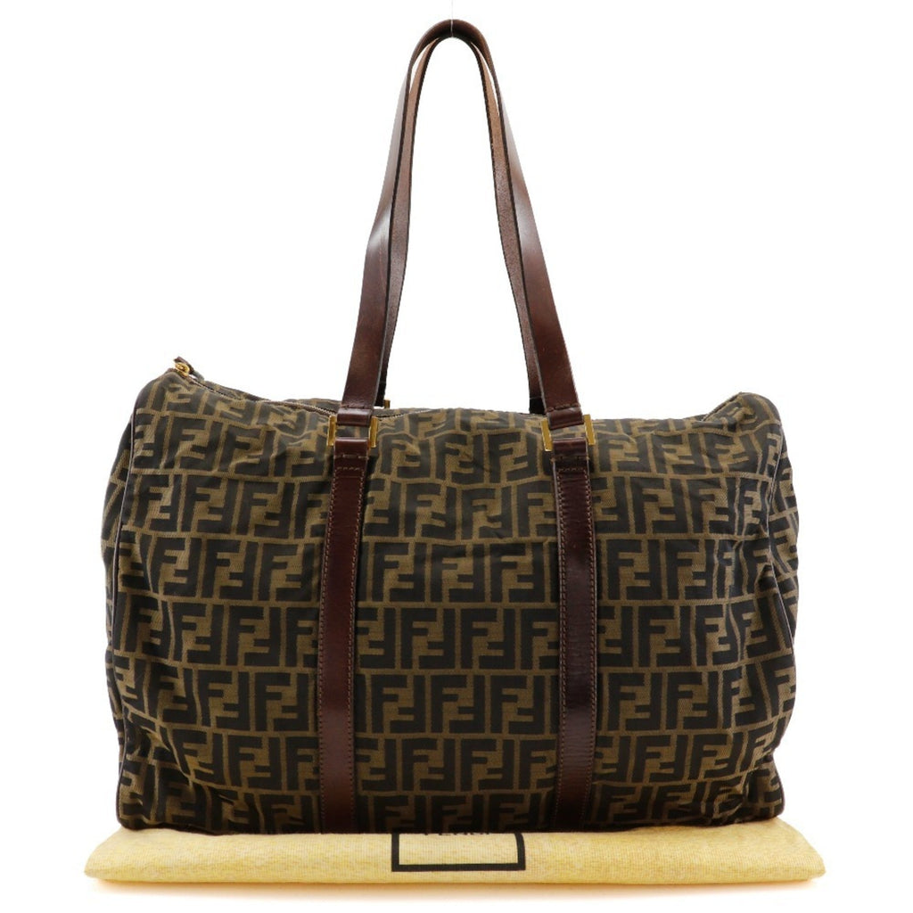 Fendi Zucca Brown Nylon Canvas Boston Bag