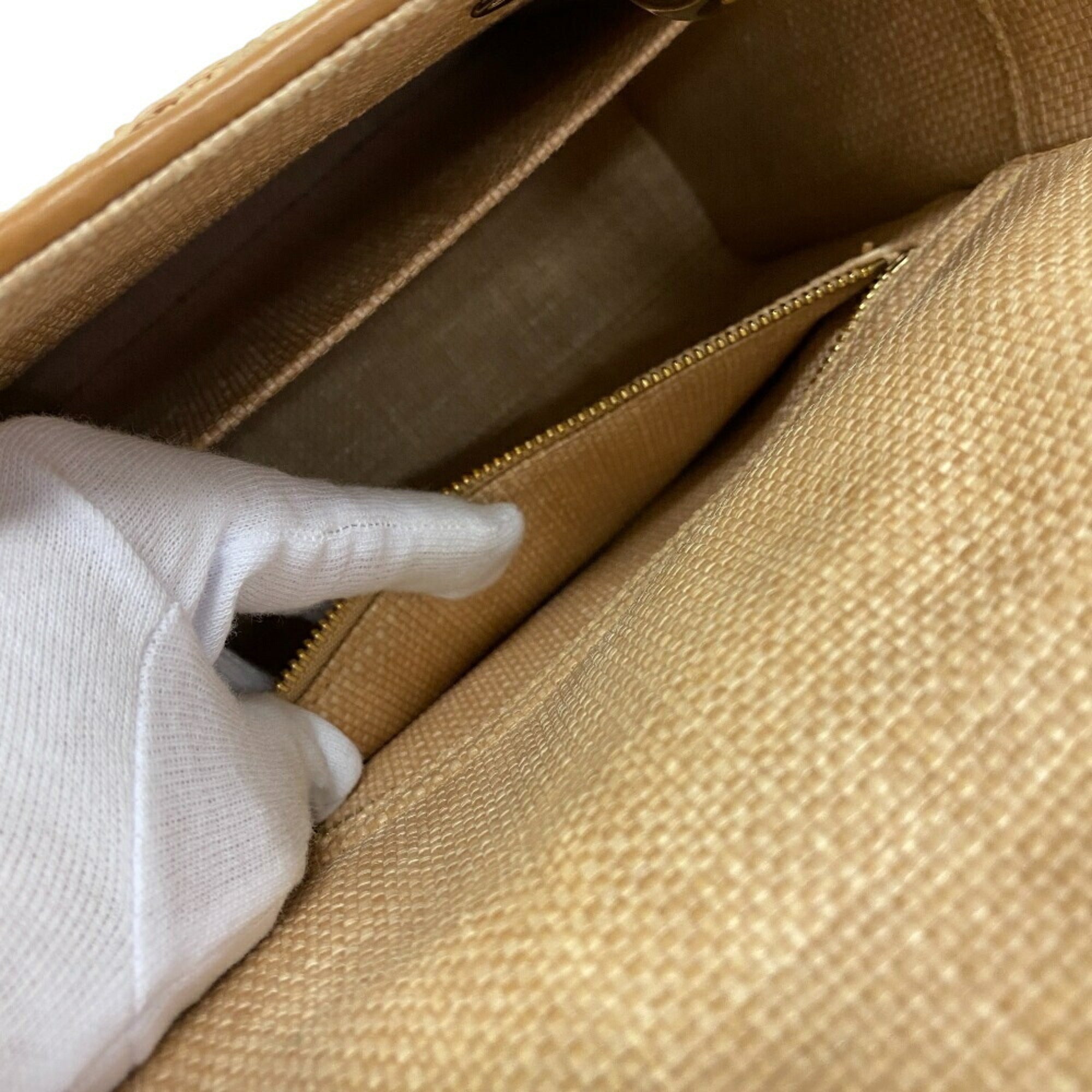 Christian Dior Beige Raffia Leather Shoulder Bag (Pre-Owned)