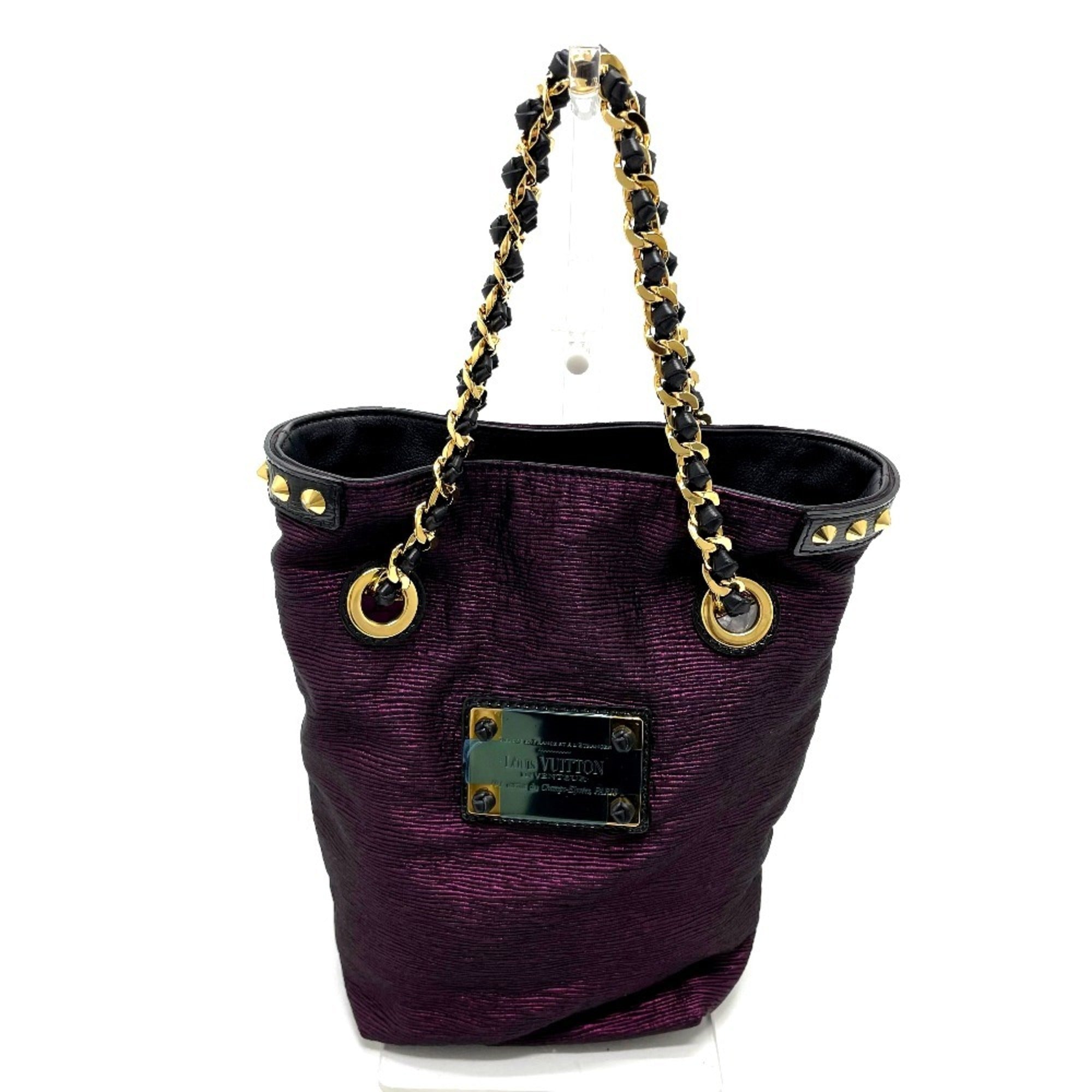 Louis Vuitton Black Purple Canvas Leather Handbag Tote Bag