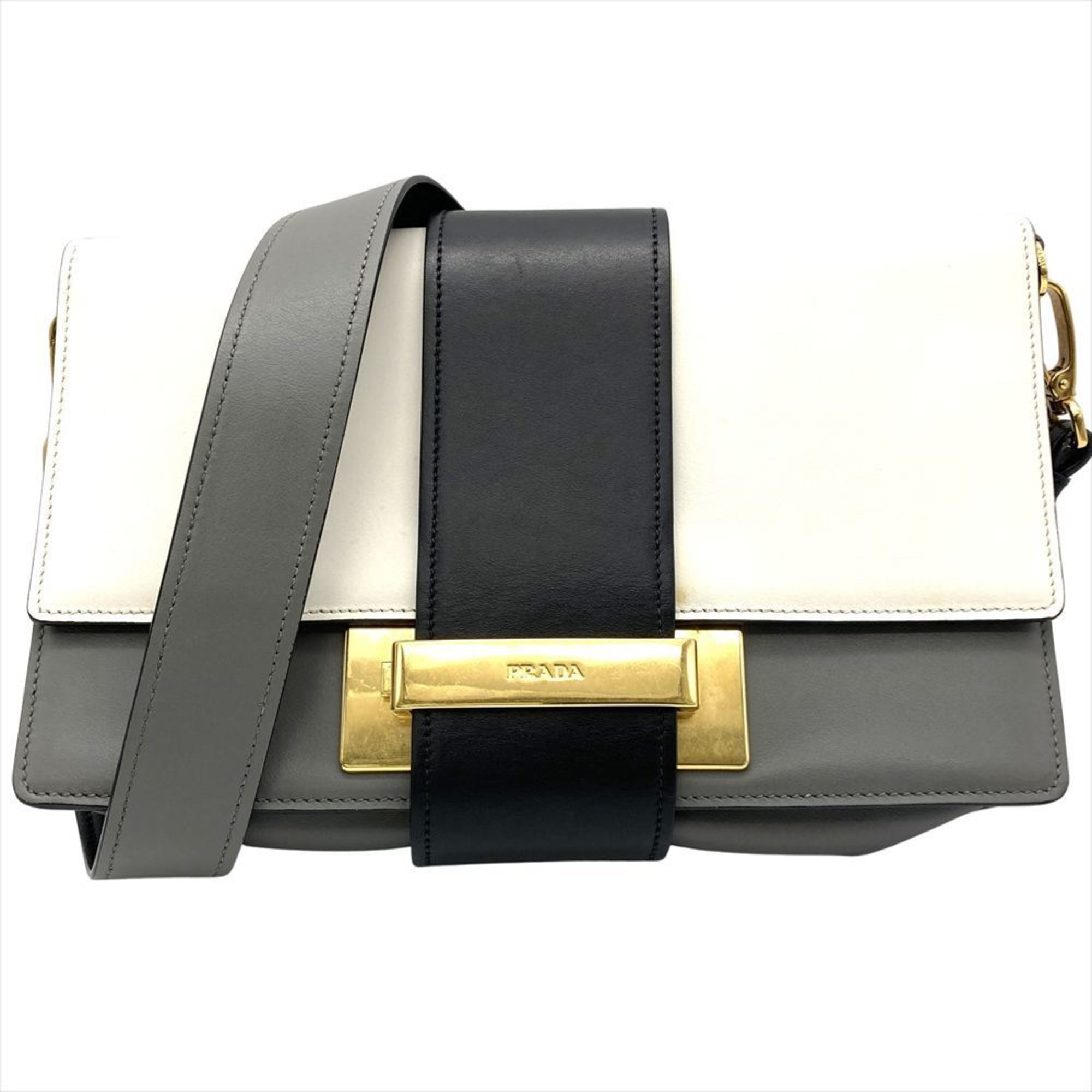 Prada Gray Multi-Color White Leather Shoulder Bag
