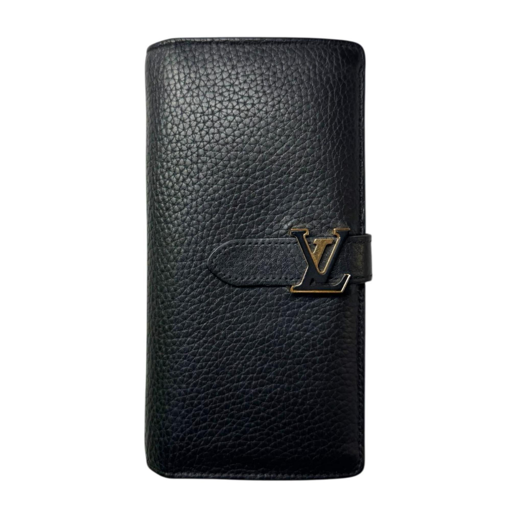 Louis Vuitton Black Noir Leather Long Wallet (Tri-Fold)