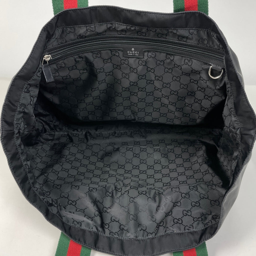 Gucci Black Green Red Color Nylon Tote Bag (Pre-Owned)