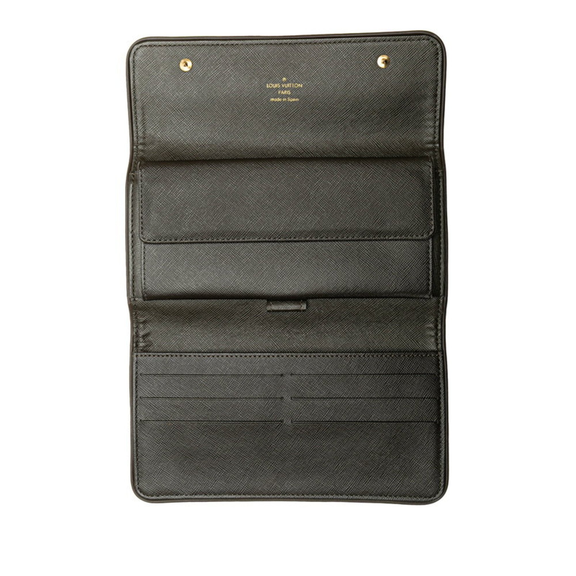 Louis Vuitton Brown Green Canvas Leather Long Wallet