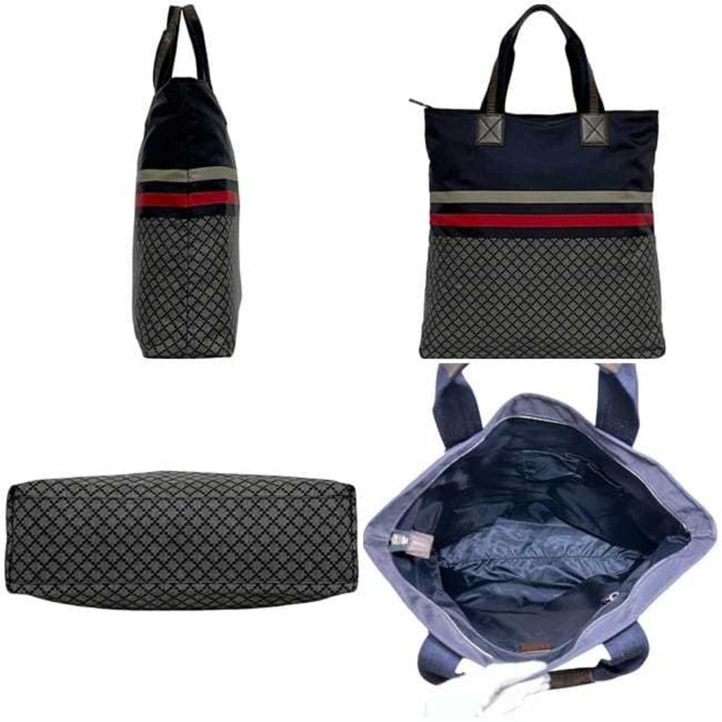 Gucci Navy Red Color Nylon Leather Tote Bag (Pre-Owned)