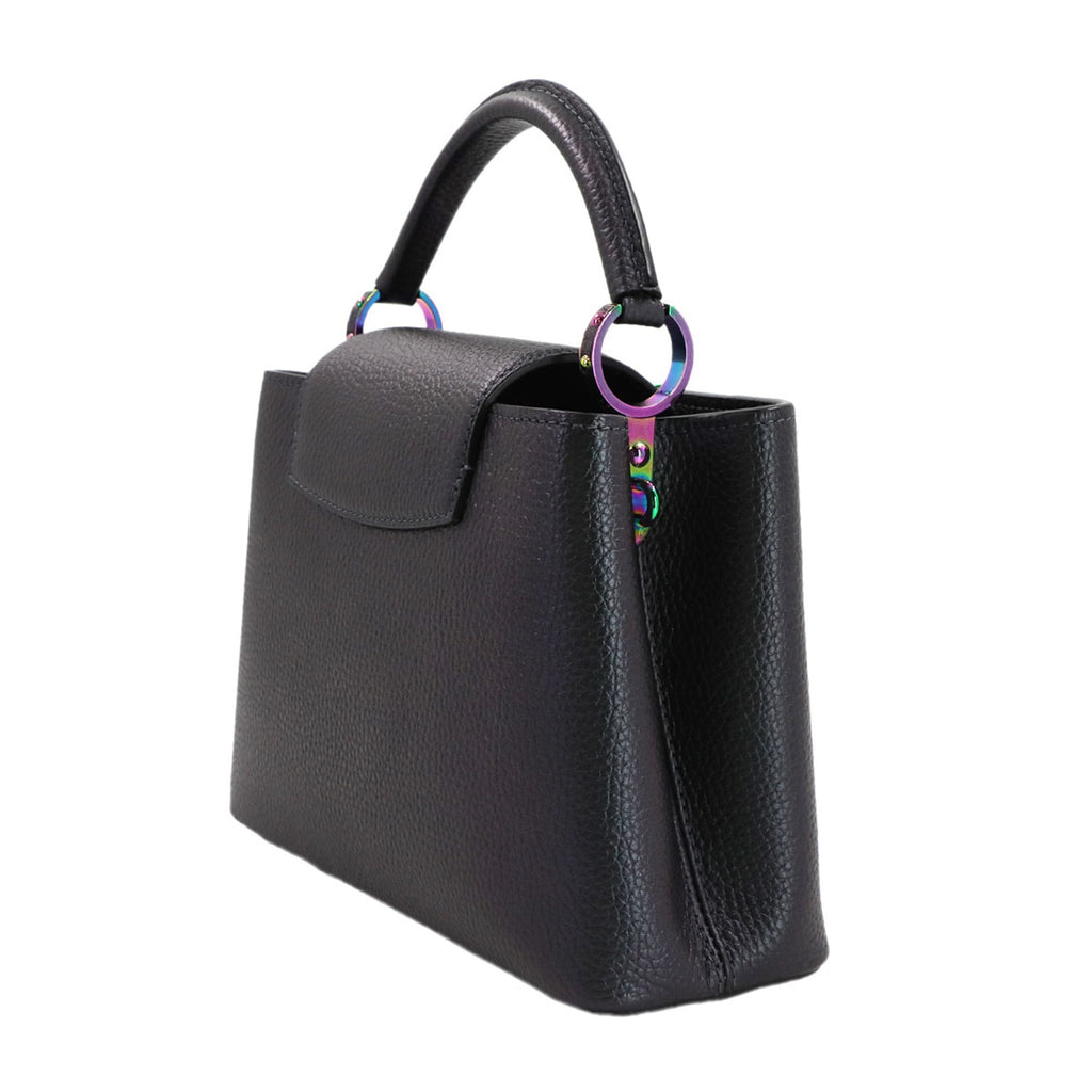 Louis Vuitton Metallic Black Leather Handbag Shoulder Bag