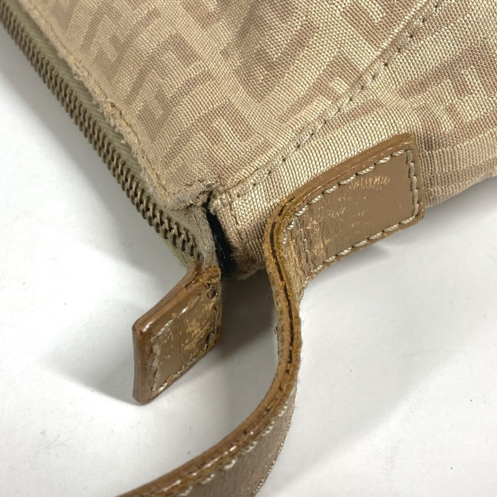 Fendi Beige Leather Canvas Shoulder Bag