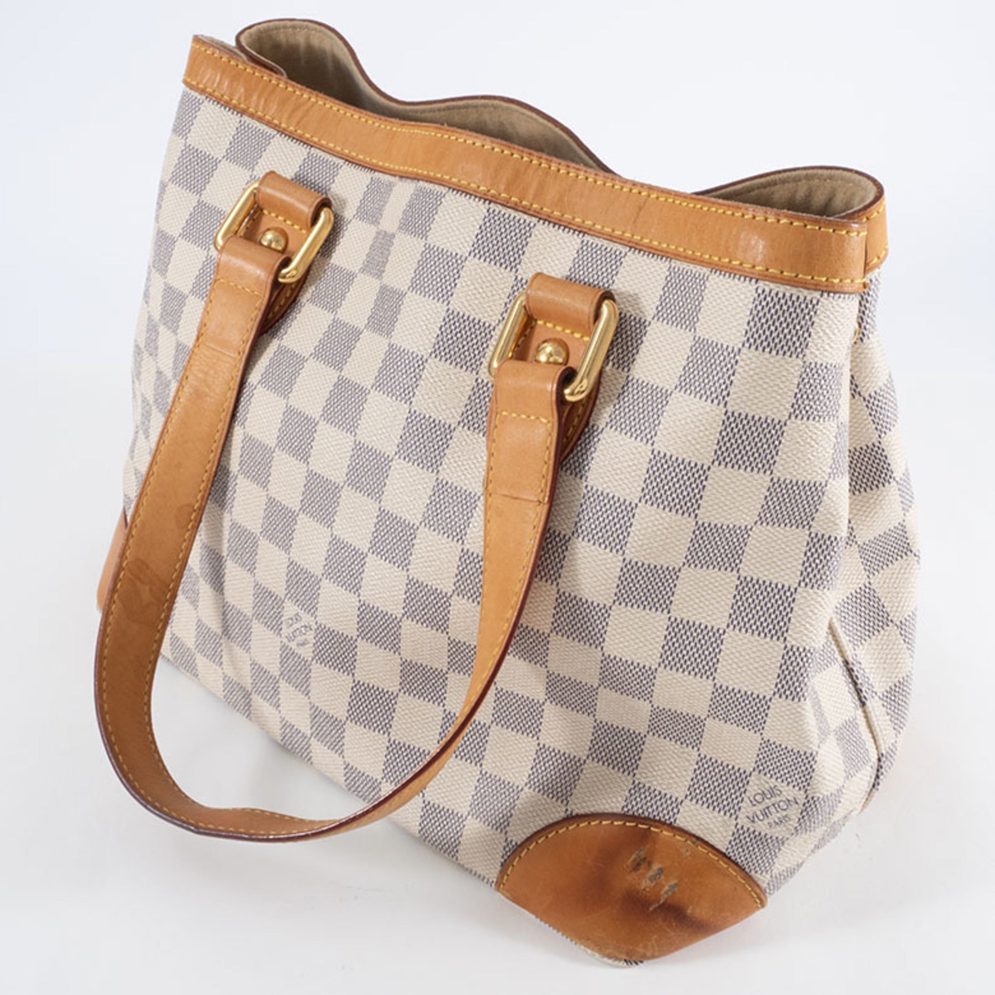 Louis Vuitton Beige Ivory White Canvas Damier Azur Handbag