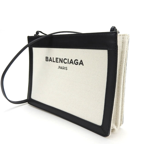 Balenciaga Black Ivory Canvas Leather Pochette Shoulder